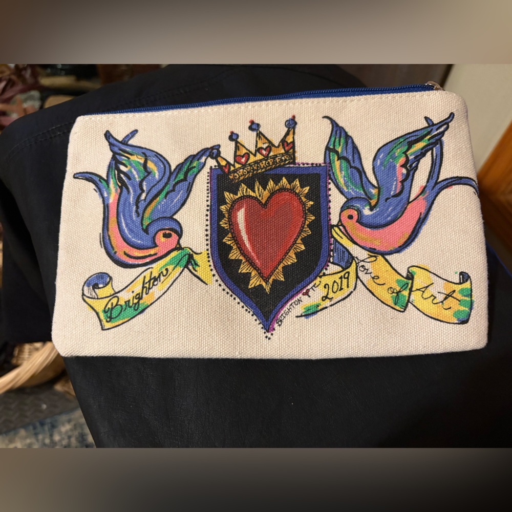Brighton Canvas Clutch with Heart and Bird Motif